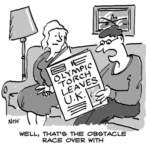 Olympic Torch Leaves UK. 'Well that's the obstacle race over with.'