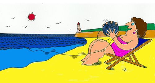 Woman knitting the sea
