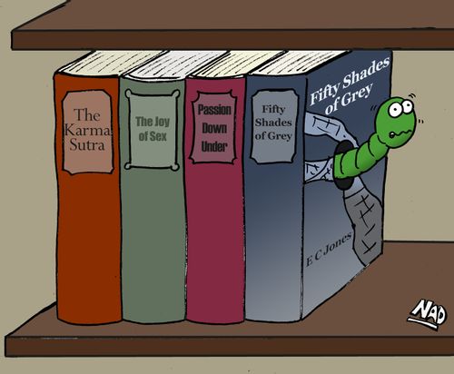 A bookworm has chewed through a bunch of books including The Kama Sutra and Fifty Shades of Grey