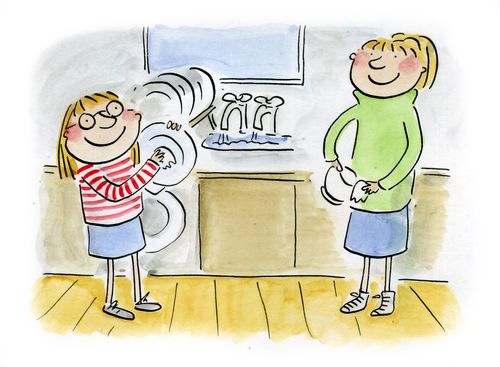 Doing the washing up.