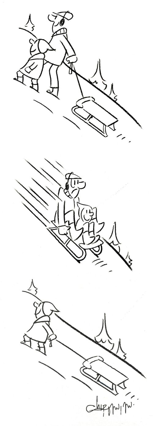 Father and His Son Go Sledging.