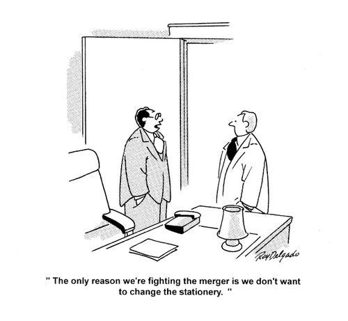 'The only reason we're fighting the merger is we don't want to change the stationary.'