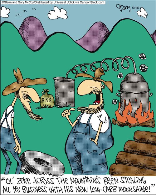 'Ol' Zeke across the mountain's been stealing all my business with his new low-carb moonshine!'