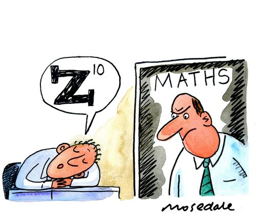 Student sleeping in maths lesson with z squared bubble.