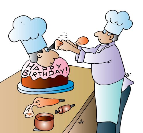 Chef creates a self-portrait cake.