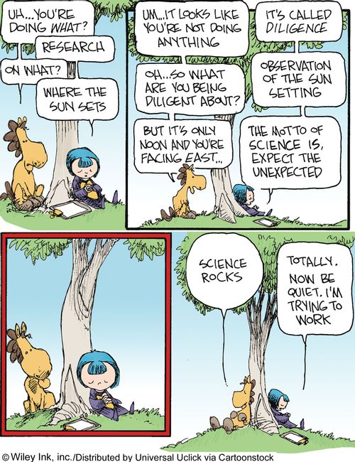 Scientific Research: '...The motto of science is to expect the unexpected...now be quiet. I'm trying to work.'