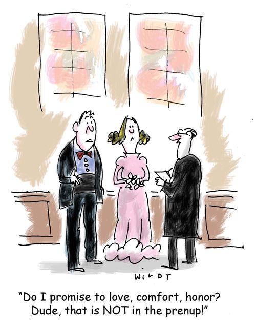 'Do I promise to love, comfort, honor? Dude, that is NOT in the prenup!'