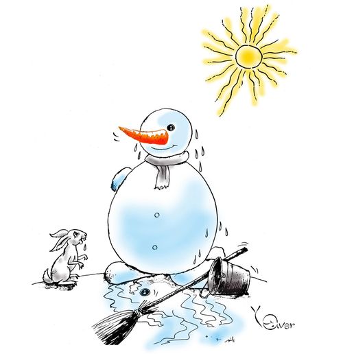 Snowman melting in the sun.