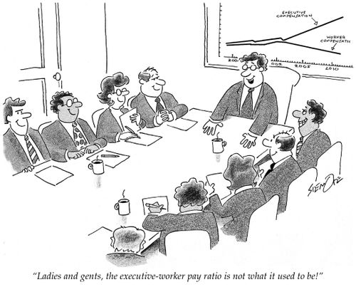 'Ladies and gents, the executive-worker pay ratio is not what it used to be!'