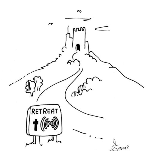 A rural castle retreat; the sign shows that there is WiFi access. 