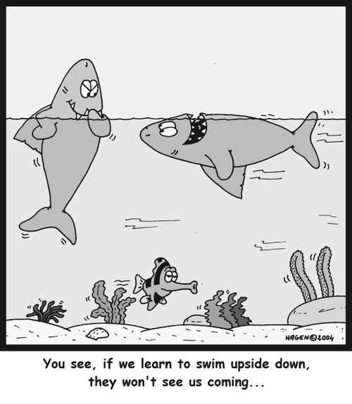 'You see, if we learn to swim upside down, they won't see us coming...'