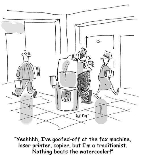 Yeahhhh, I've goofed-off at the fax machine, laser printer, copier, but I'm a traditionist. Nothing beats the watercooler!
