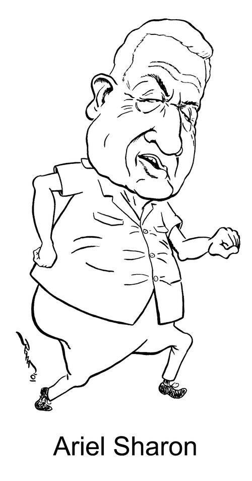 Israeli leader Ariel Sharon, pose two