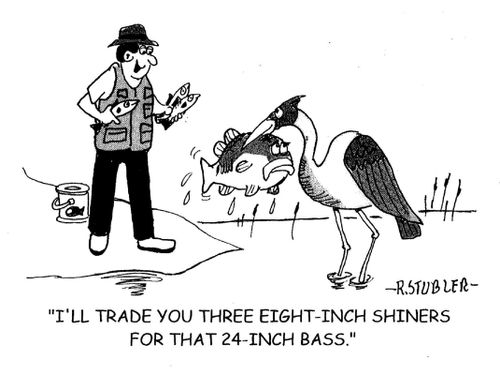 'I'll trade you three eight-inch shiners for that 24-inch bass.'