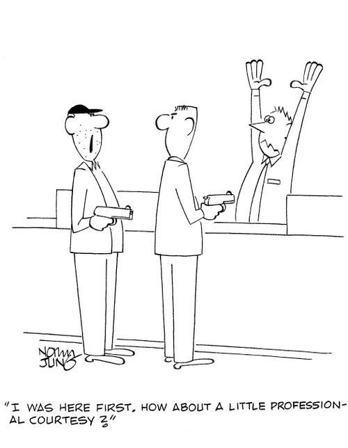 'I was here first. How about a little professional courtesy?'