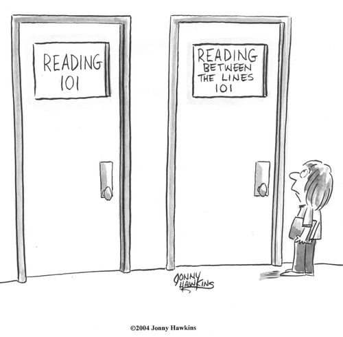 Girl sees two doors: 1) Reading 101 and 2) Reading Between the Lines 101
