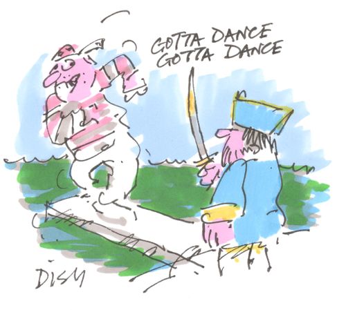 Pirate dancing at the end of a plank.