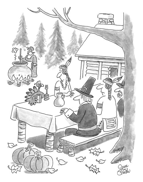 Turkey joins in at the first thanksgiving.