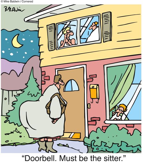 'Doorbell. Must be the sitter.'