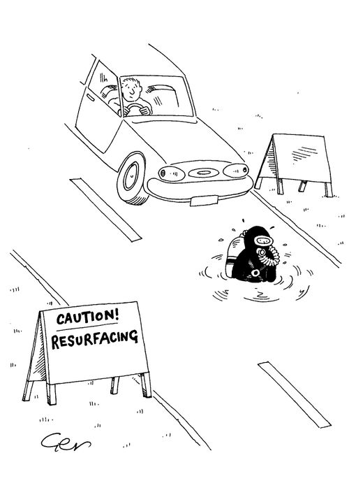 Caution! Resurfacing - Diver resurfacing.