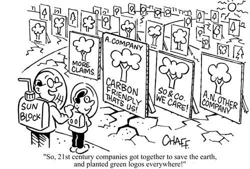 'So, 21st century companies got together to save the earth, and planted green logos everywhere.'