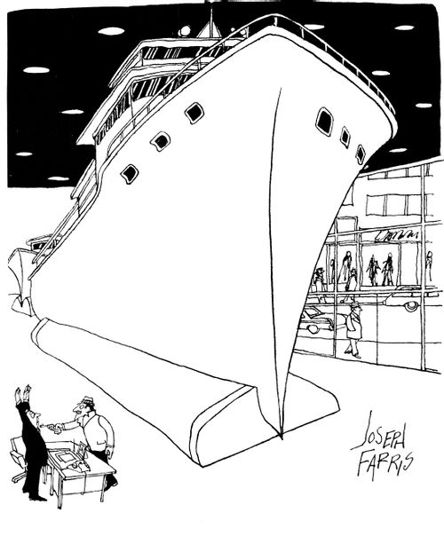 Man Holding Up Boat Showroom.