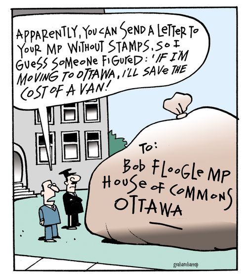 Apparently, you can send a letter to your MP without stamps, so I guess someone figured: 'If I'm moving to Ottawa, I'll save the cost of a van.'