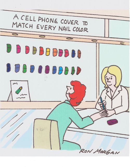 Nail shop offers cell phone covers that match painted nails.