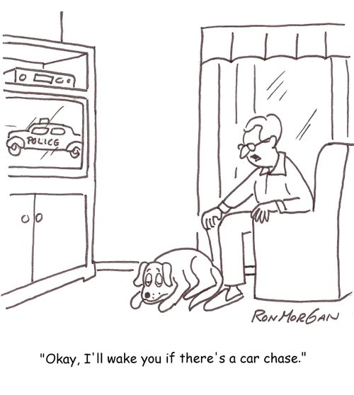 'Okay, I'll wake you if there's a car chase.'