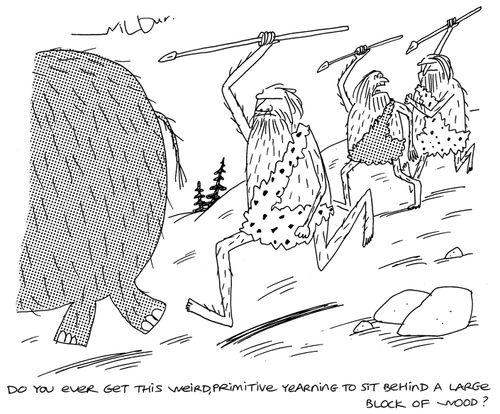 'Do you ever get this weird, primitive yearning to sit behind a large block of wood?'