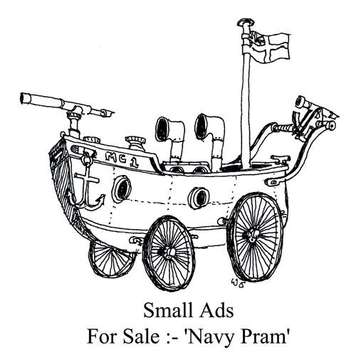 Small Ads. For Sale :- 'Navy Pram'.