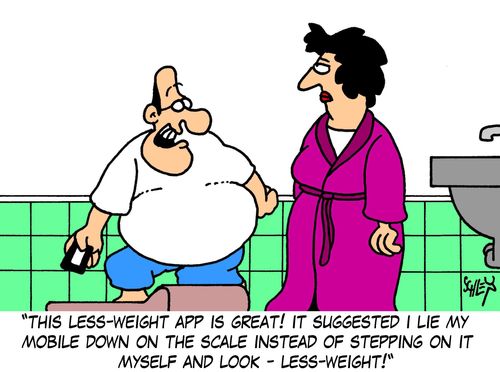 'This less-weight app is great! It suggested I lie my mobile down on the scale instead of stepping on it myself and look - less-weight!'