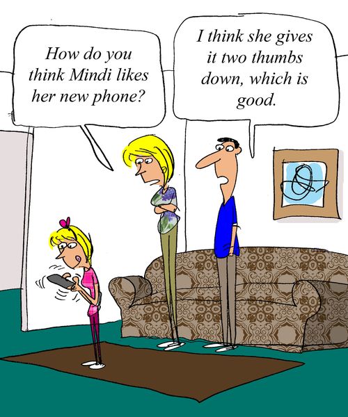 'How do you think Mindi likes her new phone?'