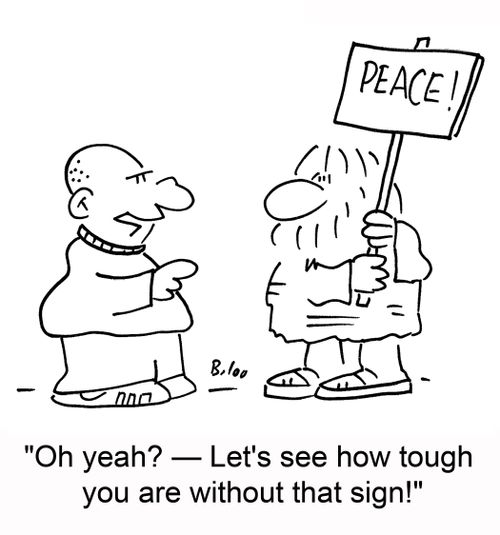 'Oh yeah? -- Let's see how tough you are without that sign!'
