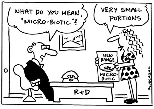 'What do you mean, microbiotic?' 'Very small portions.'