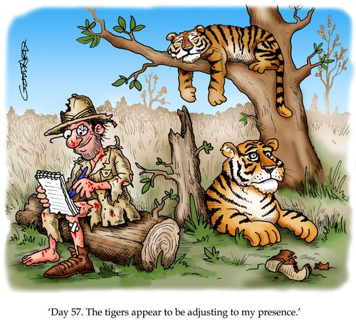 'Day 57. The tigers appear to be adjusting to my presence.'