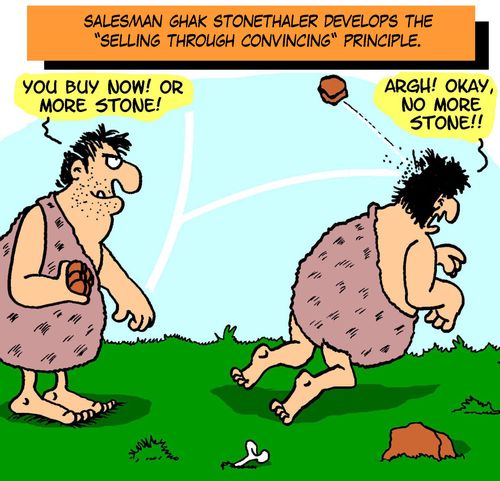 Salesman Ghak Stonethaler develops the 'Selling Through Convincing' principle.