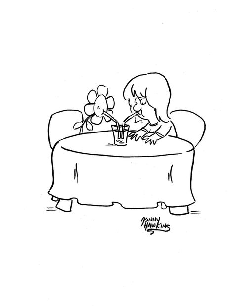 Girl and Flower Sharing a Drink of Water.