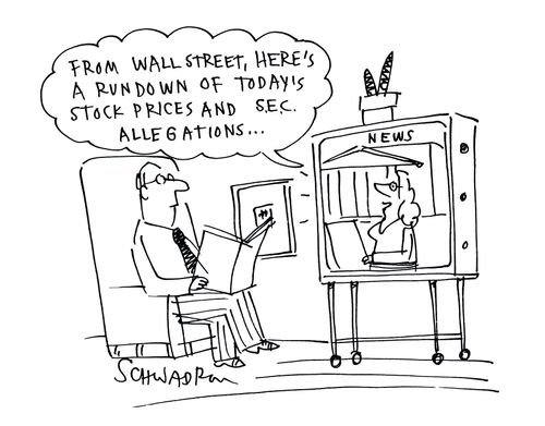 'From Wall Street, here's a run down of today's stock prices and S.E.C allegations.'