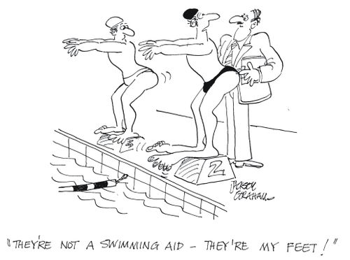 'They're not a swimming aid - they're my feet !'