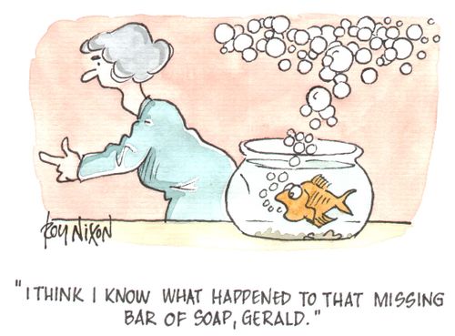 "I think I know what happened to that missing bar of soap,  Gerald."