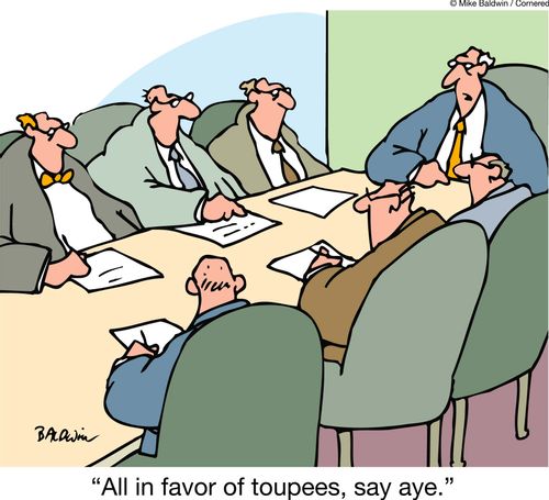 "All in favor of toupees, say aye."
