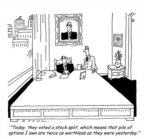'Today, they voted a stock split, which means that pile of options I own are twice as worthless as they were yesterday.'
