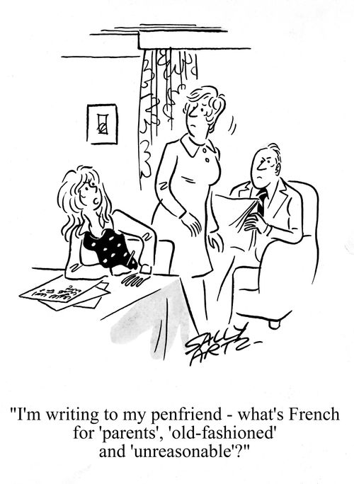 'I'm writing to my penfriend - what's French for 'parents', 'old-fashioned' and 'unreasonable'?'