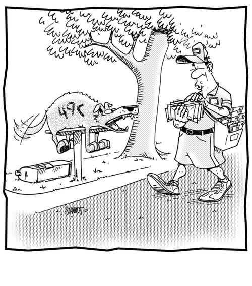 Sneaky dog is after the mailman.