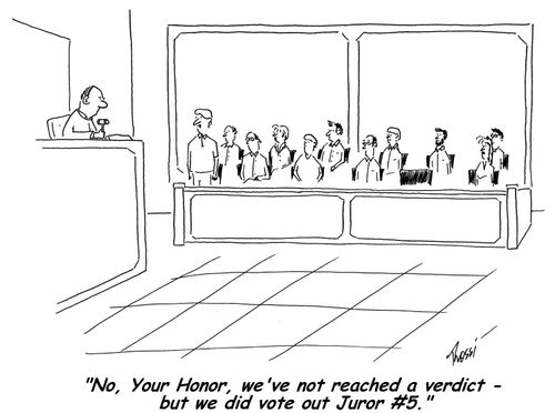 'No, your Honor, we've not reached a verdict, but we did vote out Juror number 5.'