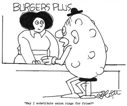 'May I substitute onion rings for fries?'