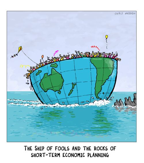 The Ship of Fools. The earth as a ship, heading for destruction as people party, oblivious to the danger