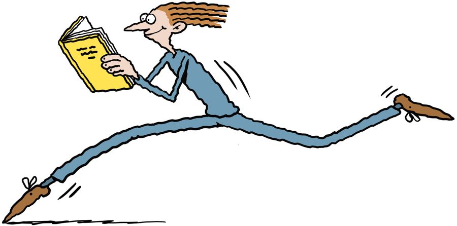 A man reading whilst running.