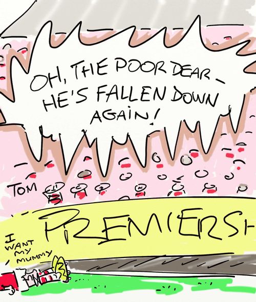 'Oh, the poor dear - he's fallen down again!'